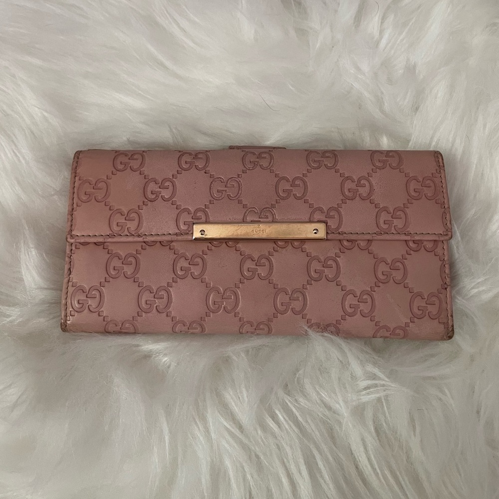 Authentic Gucci Pink Guccissma GG Logo Continental Wallet